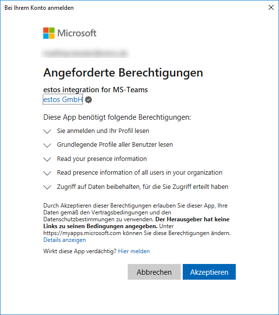 ProCall Integration in Microsoft Teams - Azure AD Konto - Berechtigungen - User Consent - Zustimmung des Benutzers