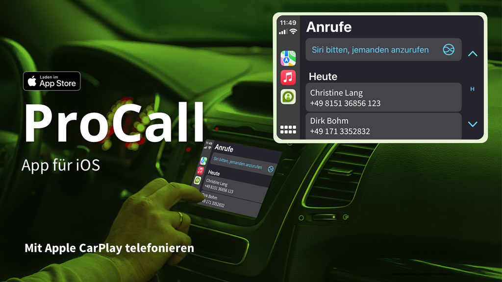 estos ProCall Mobiles App für iOS mit Apple CarPlay Unterstützung - Darstellung der Anrufliste während der Autofahrt 