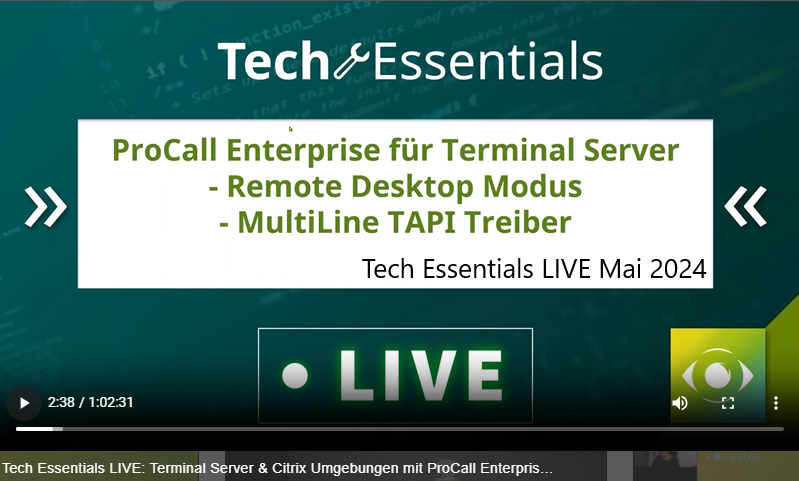 Teaser Bild zur Videoaufzeichnung der estos Tech Essentials LIVE Mai 2024